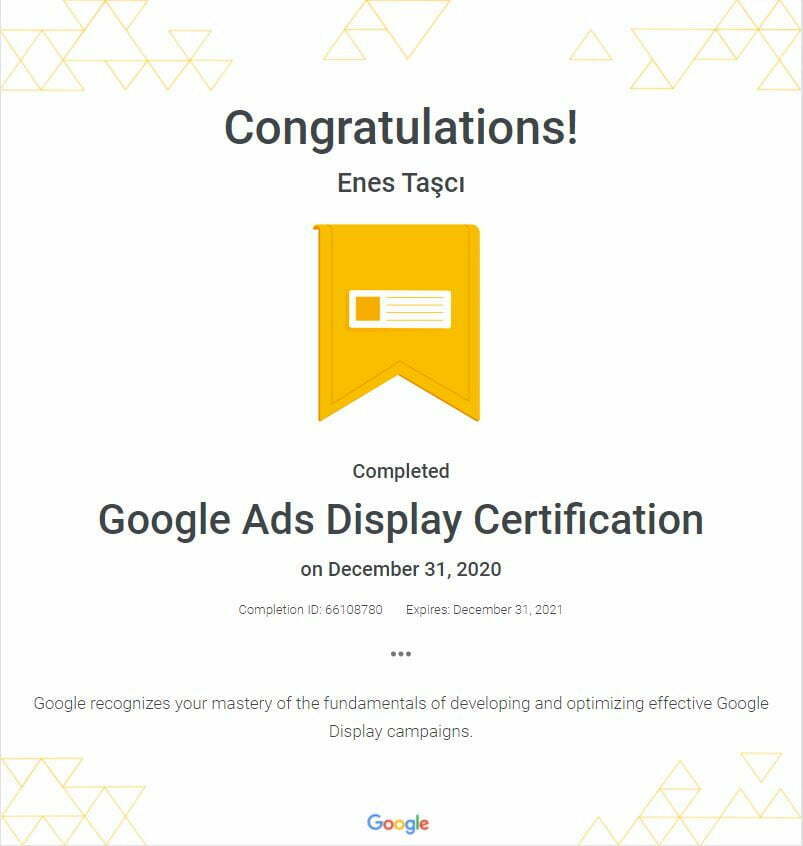 Enes Taşcı Google Ads Display Certification